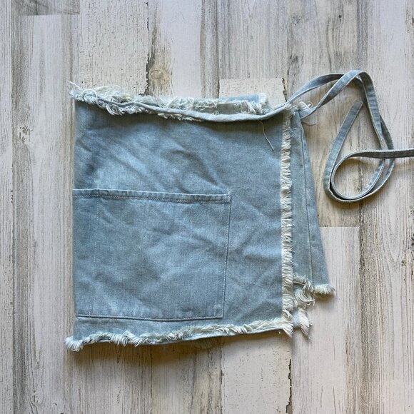CLEARANCE! Sandy Liang US Size 4 Denim Skort Side Tie Light Wash Frayed Details - Picture 1 of 11
